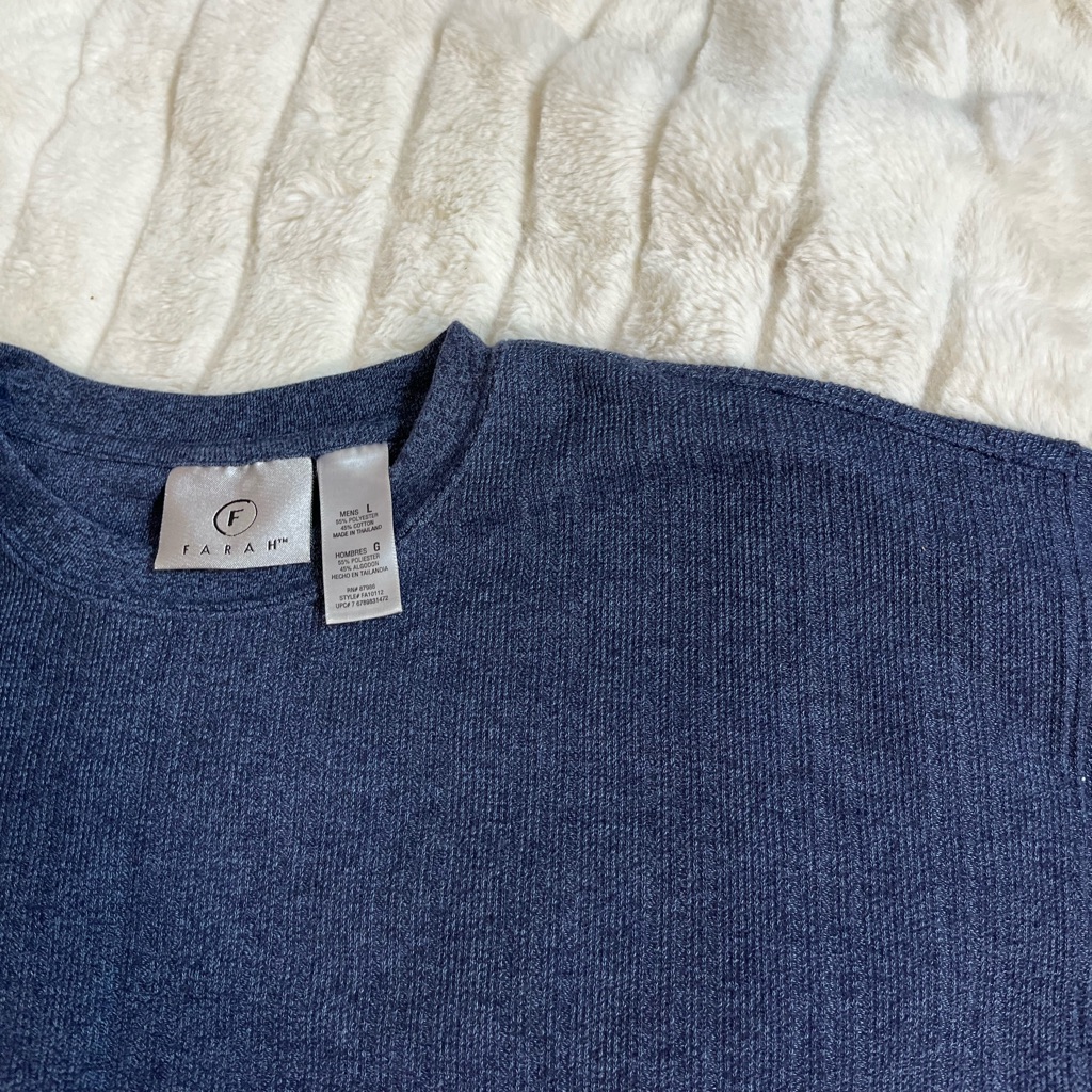 Farah Mens L Heather Steel Blue Ribbed Slim Stretch Business Casual Tee Dadcore